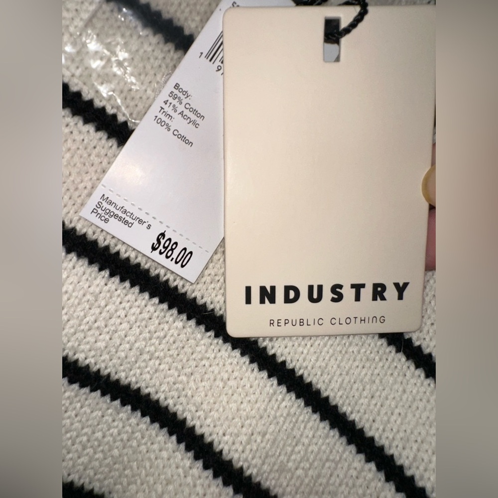 Striped Crew Neck Sweater - Black and Cream NWT - Picture 3 of 4